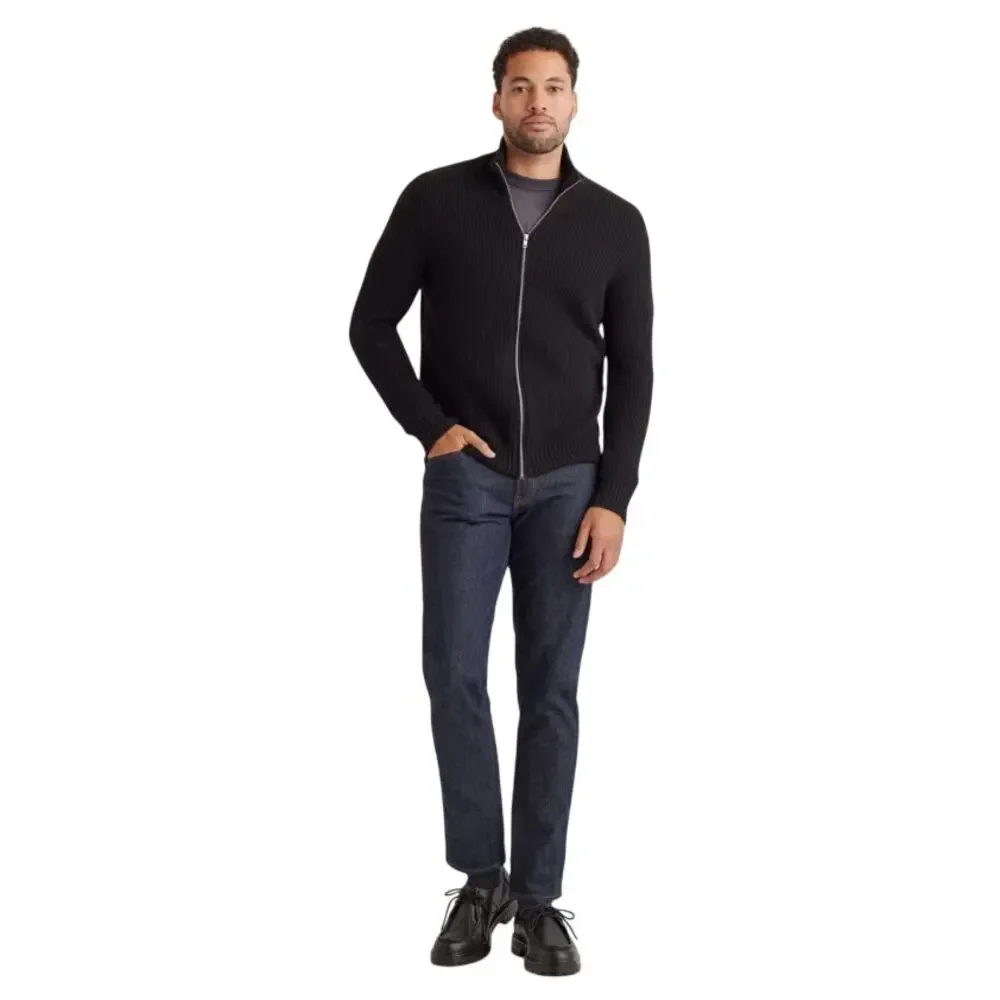 New Quince Men’s Large Black Cashmere Fisherman Full Zip Sweater Preppy Retro